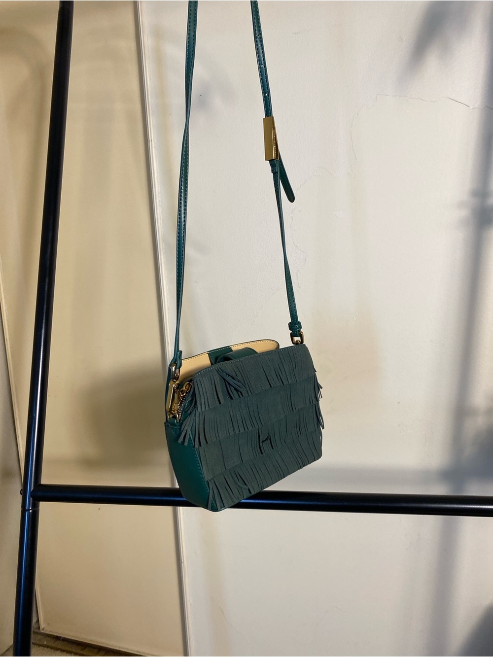 Charles & Keith Green Layered Fringe Crossbody Bag